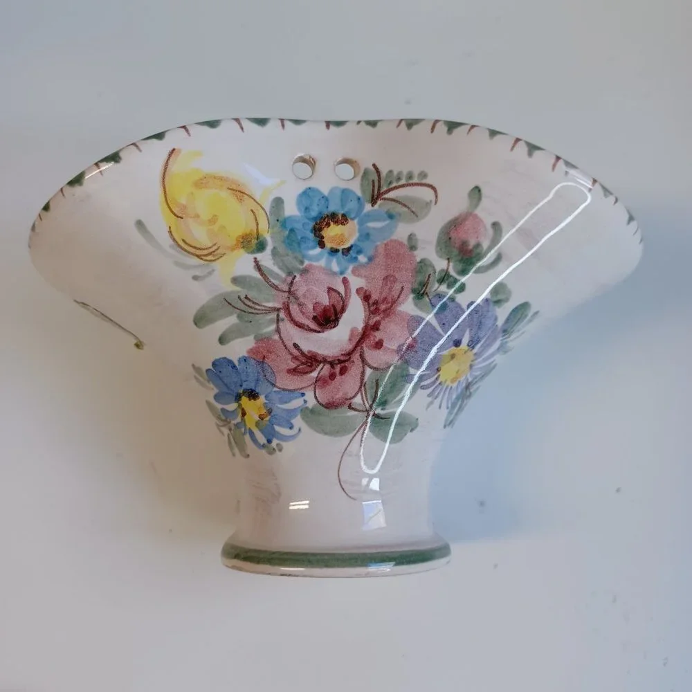 Vintage Ulmer Keramik Basket and Dish Hand Painted Floral Pottery Missing Handle
